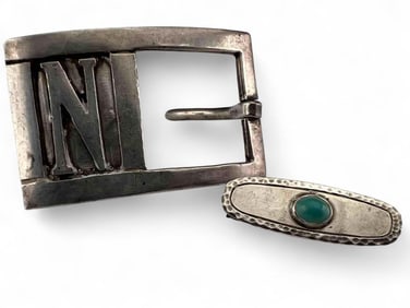Sterling silver Turquoise Tie Clip & Belt Buckle With "N" Monogram