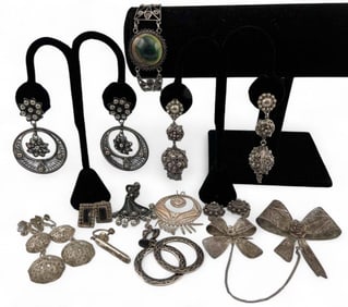 Grouping Of Sterling Silver Filigree Jewelry