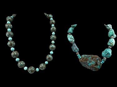 Two Turquoise Beaded Necklaces, One With Sterling Silver Beads