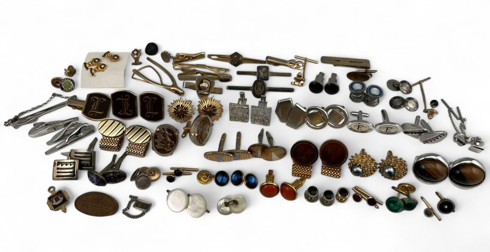 Lot Of Cuff Links, Tie Clips & Pins Including Sterling Silver (1 of 11)