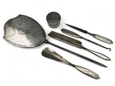 Six Piece Sterling Silver "La Pierre" Vanity Set