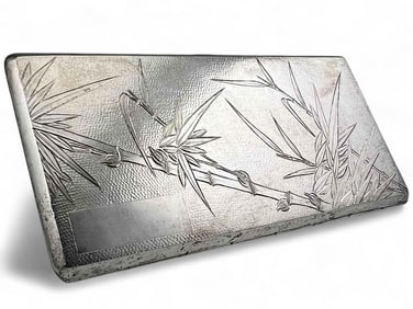 Silver Cigarette Case With Etched Bamboo Motif
