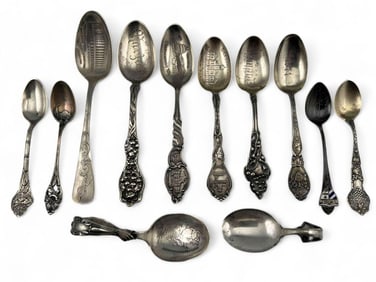 Antique Sterling Silver Baby Spoons, Souvenir Spoons, And Other Sterling Flatware
