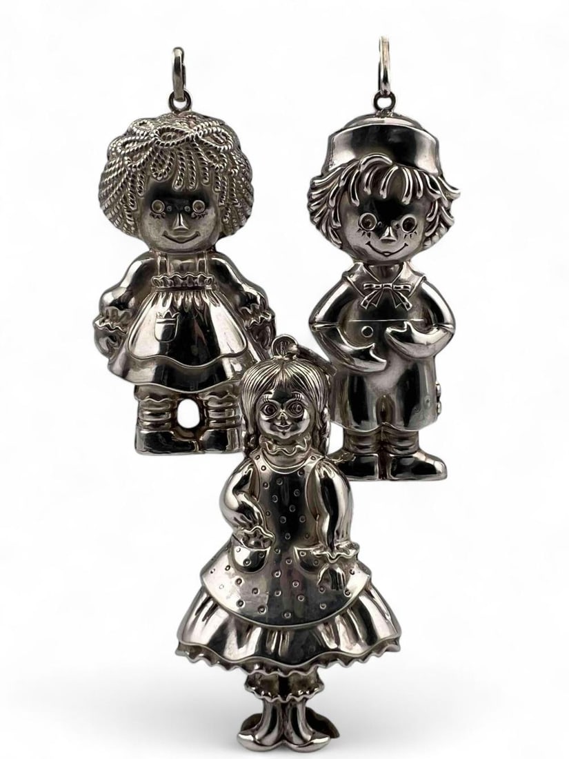 Sterling Silver Raggedy Anne & Andy, R.M. Trush Doll Ornaments (1 of 6)