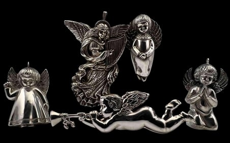 Sterling Silver Angel Christmas Ornaments, Including R.M. Trush, Reed & Barton
