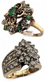 10K Diamond & Emerald Cluster Rings
