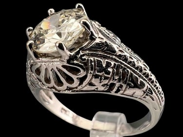 1.53Ct European Cut Diamond Solitaire Ring With 14K Filigree Setting