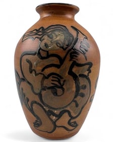 Art Pottery Vase, Scene With Musicians, Signed "Chien"