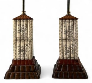 Pair Of Antique Chinese Carved Bone Table Lamps