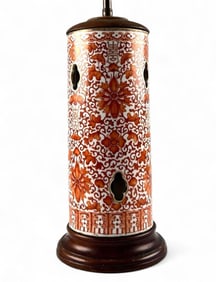 Chinese Iron-Red Porcelain Hat Stand, Mounted As Lamp