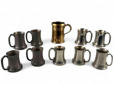 Antique Brass & Pewter Glass Bottom Tankards