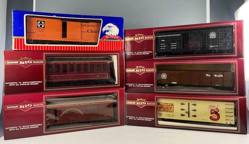 Five G Scale Bachmann Big Hauler & RO Train Cars With Original Boxes