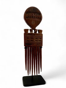 Chokwe Angola Carved Wood Comb, Ca. 19th Century