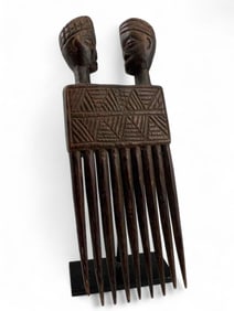 African Chokwe Two Headed Figural Comb