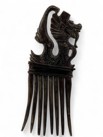 Carved Horn Comb With Dragon Motif