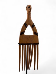 Tchokwe Carved Wood Figural Comb, Angola, Democratic Republic Of The Congo, 19th Century