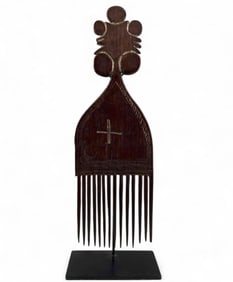 Wood Comb With Incised Geometric Motif