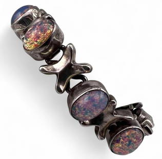 Vintage Mexican Sterling Silver Slocum Stone Bracelet: Vintage Mexican Sterling Silver Slocum Stone Bracelet, 86.2g. Marked "Mexico 925" approximately 7.125L x 0.5W in.