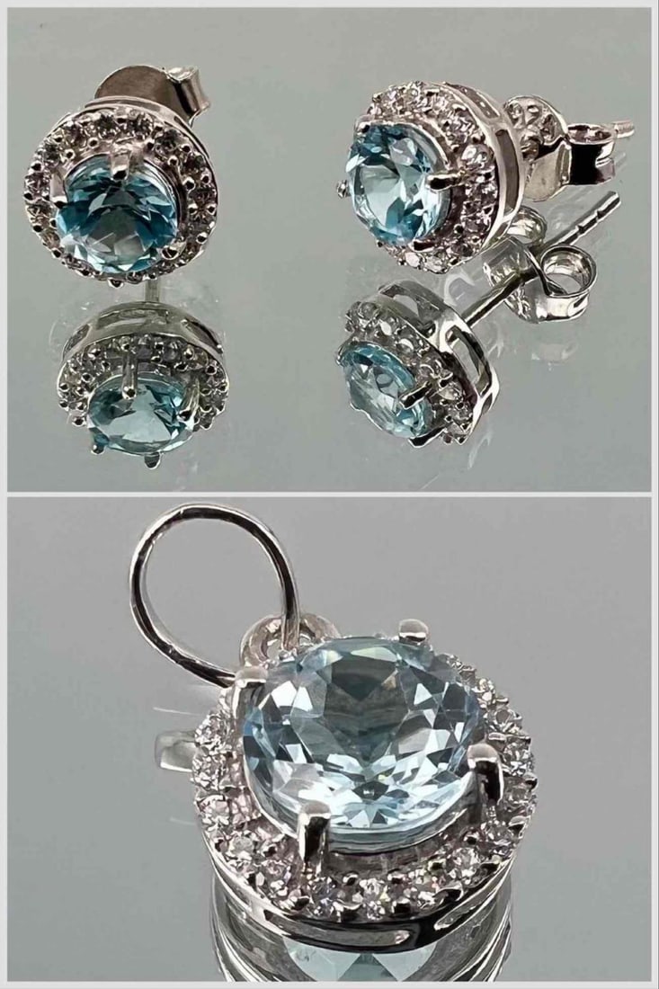 Sterling Silver Swiss Blue Topaz Earrings & Pendant (1 of 8)