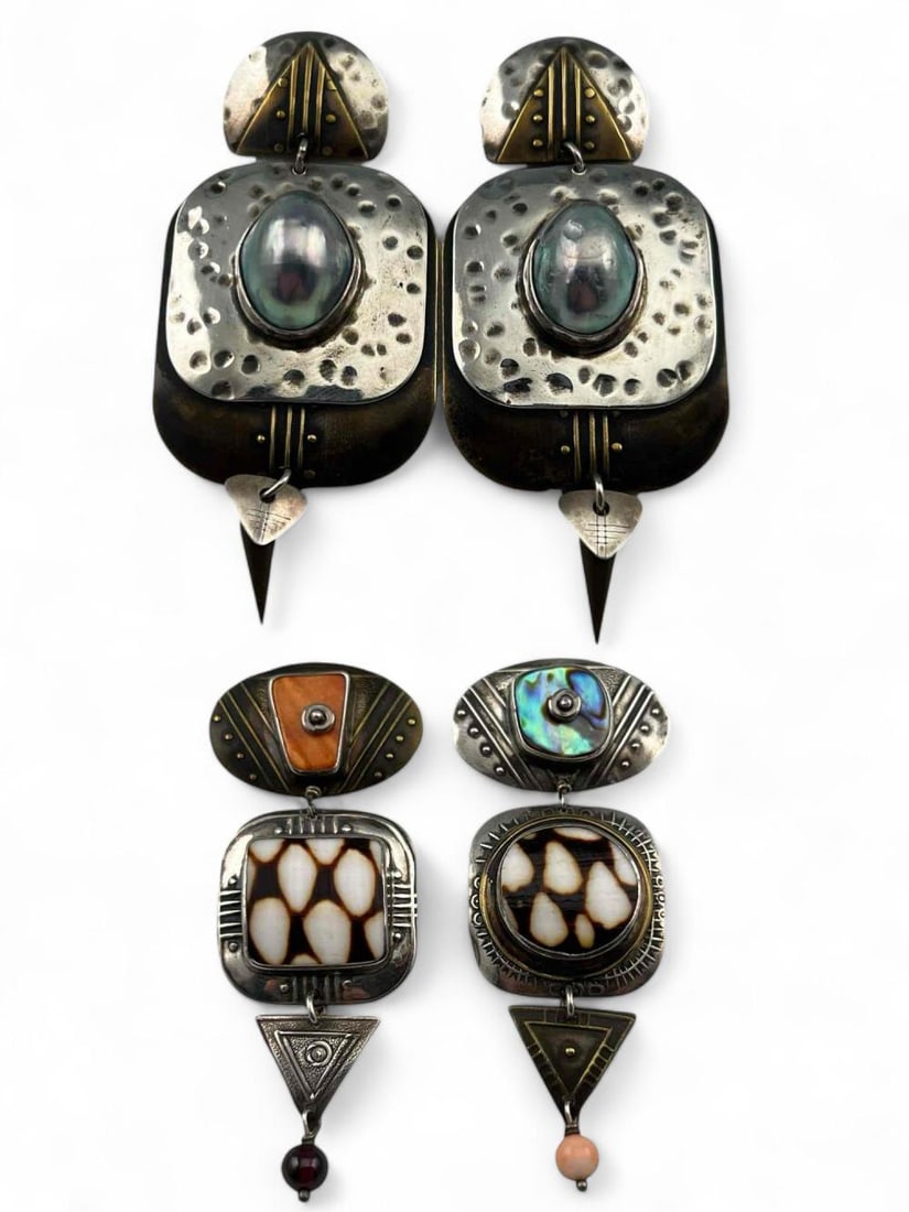 Two Pairs Tabra Sterling Silver, Shell & Mother Of Pearl Earrings (1 of 10)