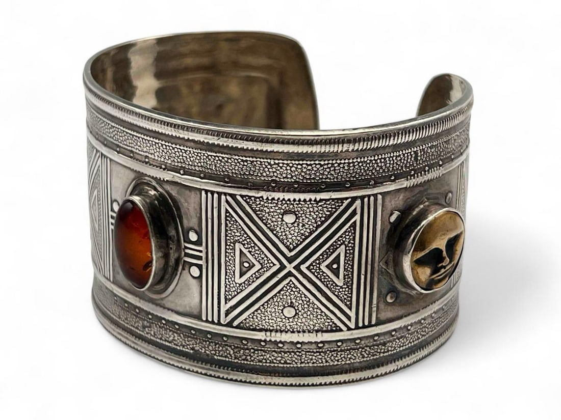 Tabra Sterling Silver Amber, Lapis Moon Face Cuff Bracelet (1 of 7)