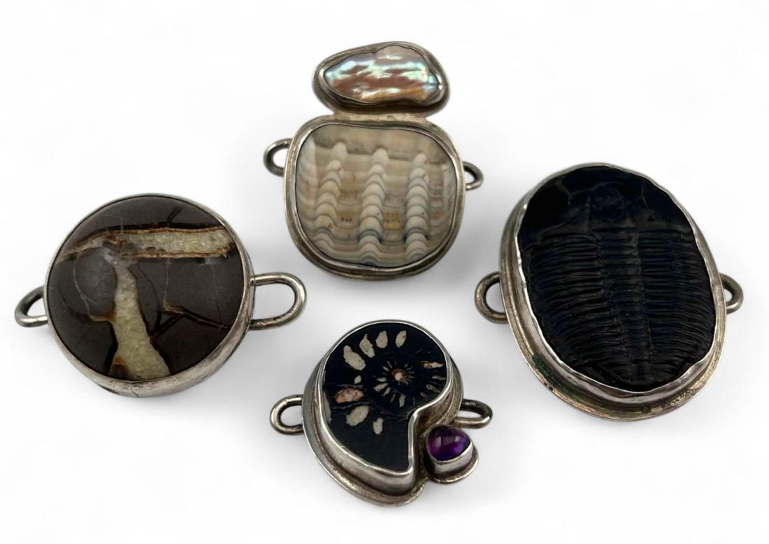 Four Tabra Sterling Silver Fossil, Stone & Shell Connector Charms (1 of 8)