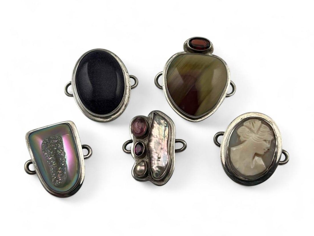 Five Tabra Gem Set Sterling Silver Connector Charms (1 of 12)