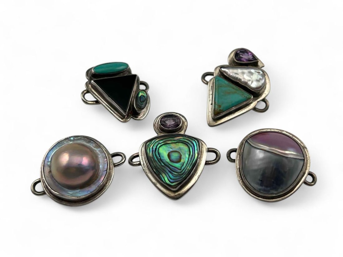 Five Tabra Sterling Silver Pearl, Shell & Semiprcious Stone Connector Charms (1 of 11)