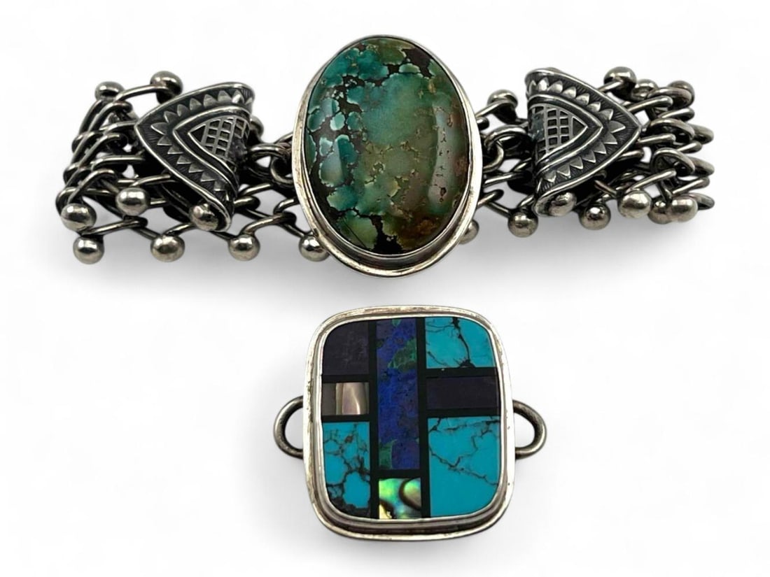 Tabra Sterling Silver Bracelet With Two Interchangeable Turquoise Charm Connectors (1 of 9)