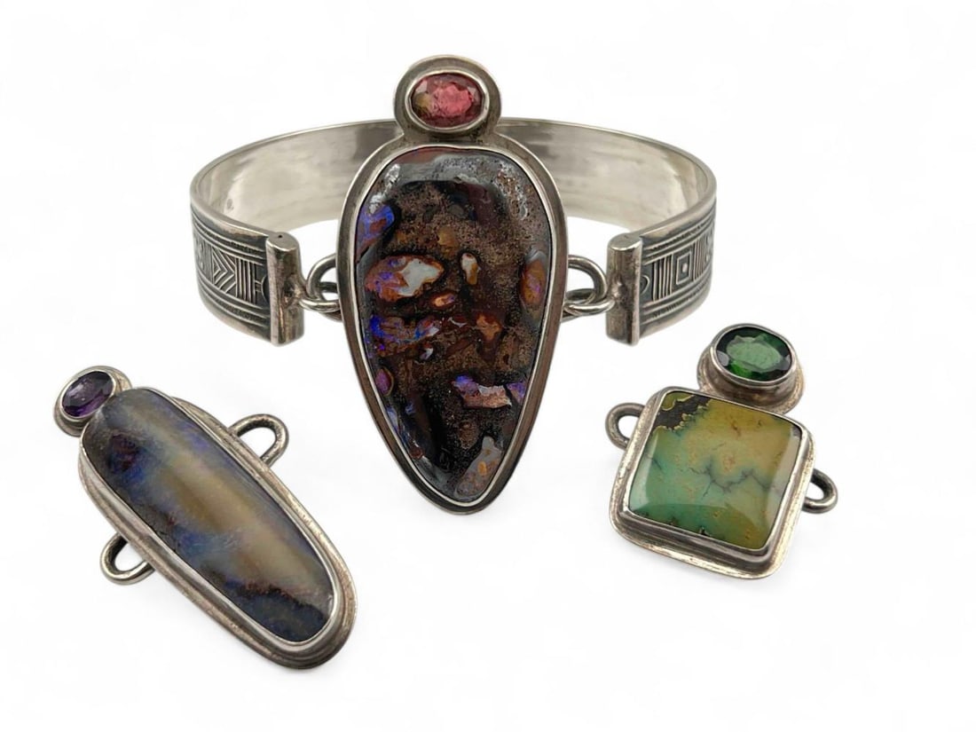 Tabra Sterling Silver Bracelet With Three Interchangeable Gem Set Connector Charms (1 of 10)