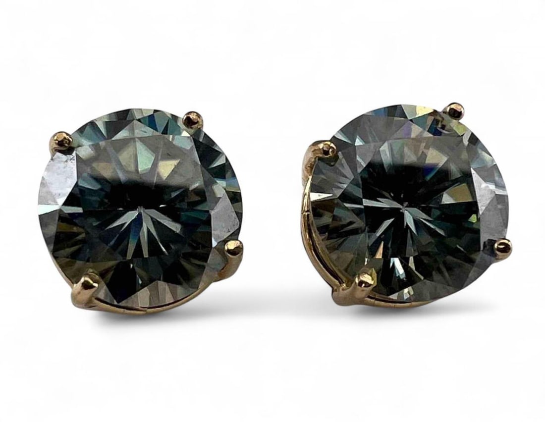 14K Blue Moissanite Earrings: 14K Blue Moissanite Earrings, 3.5g. Test as 14K. Approximately 10.7mm. ALL CREDIT CARDS WILL BE MANUALLY VERIFIED PRIOR TO SHIPMENT.