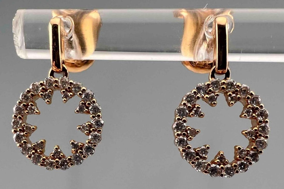 Crivelli 18K Rose Gold Diamond Earrings: Crivelli 18K Rose Gold Diamond Earrings, 2.0g. Marked 750. Includes original case. Approximately 15.0L x 8.6W mm. ALL CREDIT CARDS WILL ME MANUALLY VERIFIED PRIOR TO SHIPMENT.