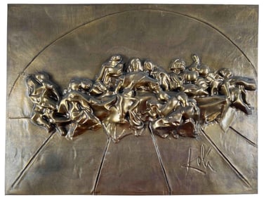 After Salvador Dali, The Last Supper, Bronze Edition Bronze Bas Relief Sculpture