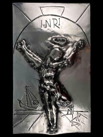 After Salvador Dali, Christ Of St. John On The Cross, Silver Edition Bas Relief Sculpture