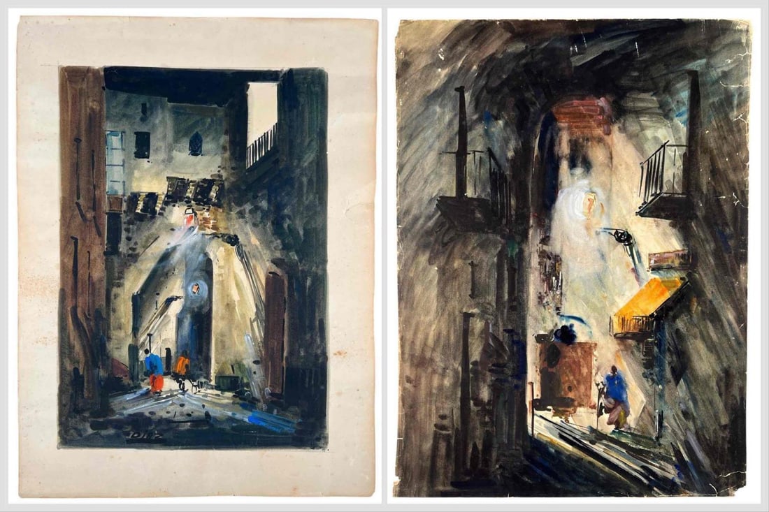 Santiago Diaz (Spanish, 20th C.) Two Watercolor Cityscape Paintings (1 of 16)