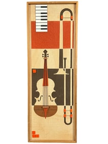 Mid Century Modern Cubist Geometric Composition Of Musical Instruments