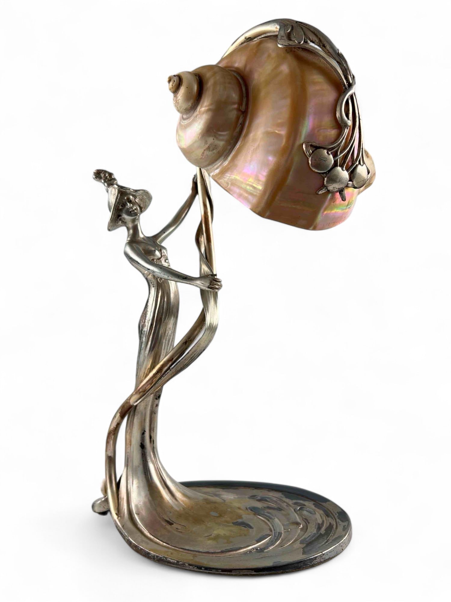 Moritz Hacker (1849-1932) Art Nouveau Silver Gilt Figural Nautilus Shell Lamp (1 of 13)
