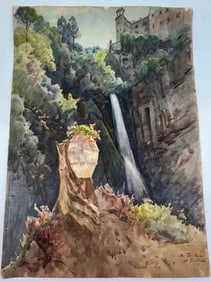 Eduardo Tani (Italian, 1880-1948), View Of Villa D'Este, Tivoli, Plein Air Landscape, Watercolor