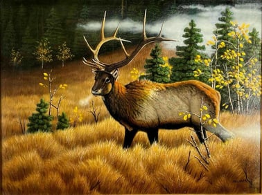 James E. Faulkner (American, B. 1945), Bull Elk, Oil On Canvas