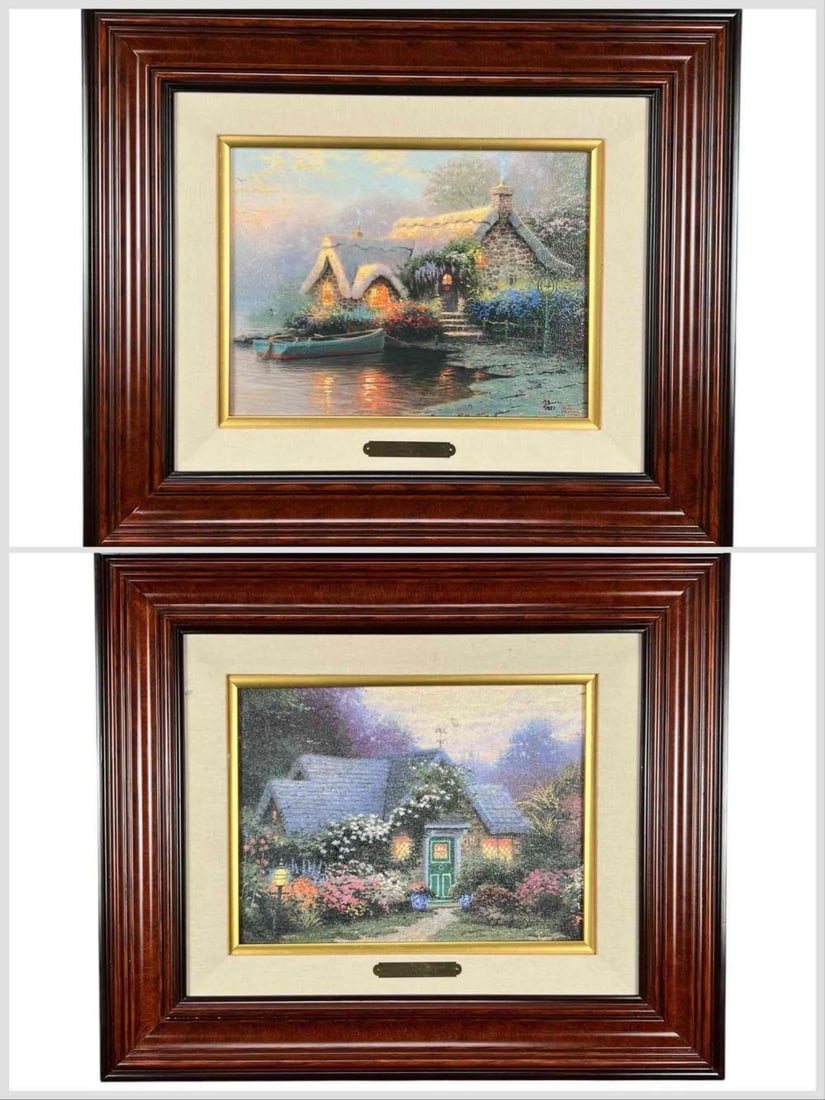 Thomas Kinkade, Two Hand Highlighted Canvas Lithographs Of Cottages. (1 of 20)