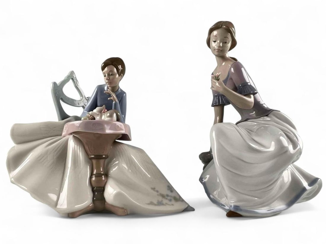 Two NAO By Lladro Porcelain Figures, Spring Reflections & Playing With Kitty (1 of 9)