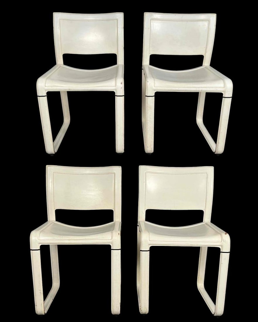Set Of Four Matteo Grassi Italian Leather Chairs: Set Of Four Matteo Grassi Italian Leather Chairs. Marked "Matteo Grassi Leather Craftsmen Made in Italy." Each approximately 32.0H x 18.5W x 18.0D in.