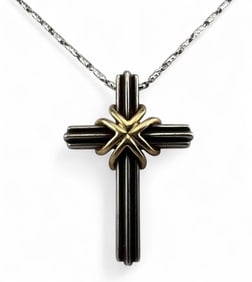 Tiffany & Co. Sterling Silver 18K Cross Pendant On Sterling Chain