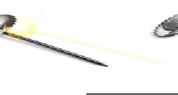 Antique 14K Moonstone Stickpin: Antique 14K Moonstone Stickpin, 2.0g. Unmarked, tests as 14K. Moonstone approximately 9.4 x 6.6mm. Pin approximately 2.625L x 0.5W in. ALL CREDIT CARDS WILL BE MANUALLY VERIFIED PRIOR TO SHIPMENT.