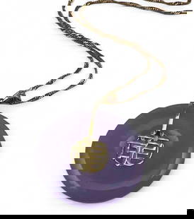 14K Lavender Jade Necklace: 14K Lavender Jade Necklace, 9.1g total weight. Chain 1.2g. Chain marked "14K Italy." Pendant marked "14K." Pendant approximately 1.18in. Chain length approximately 16.0in. ALL CREDIT CARDS WILL BE