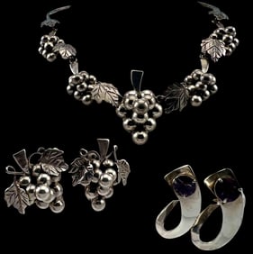 Vintage Mexican Sterling Silver Necklace & Earrings