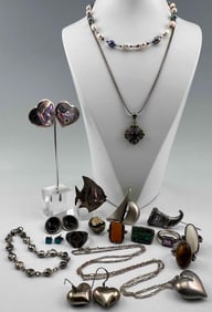Lot Of Sterling & Alpaca Silver Jewelry, Including Pearls & Semiprecious Stones