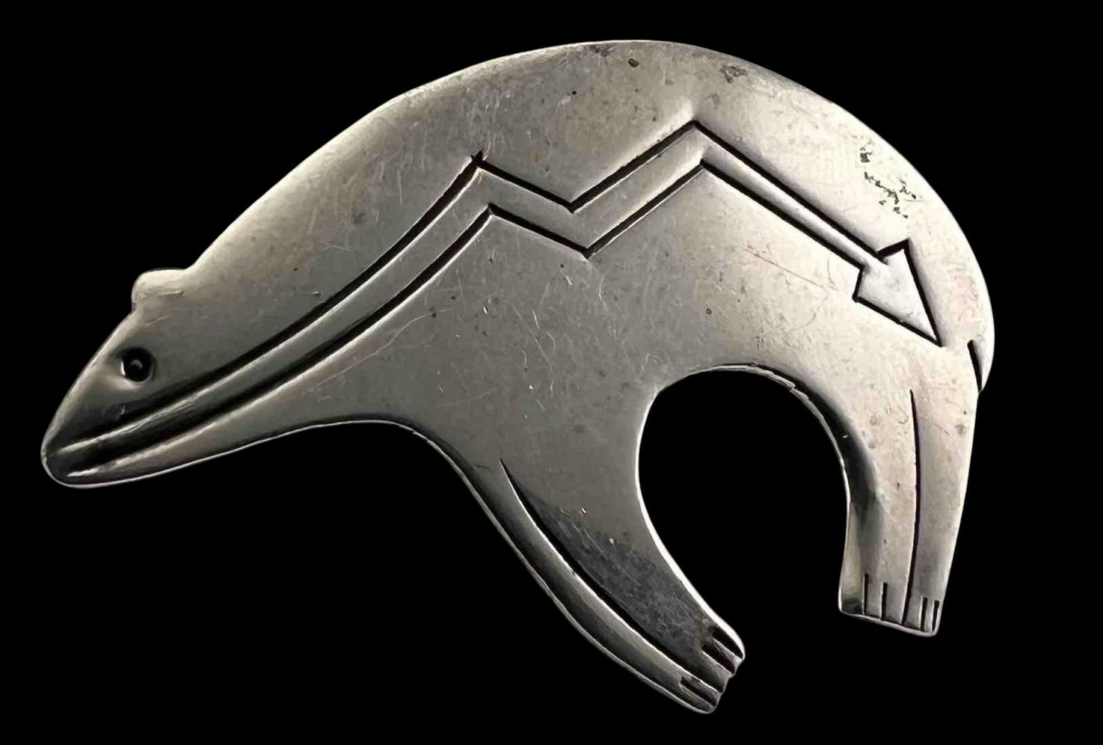 Native American Sterling Silver Bear Brooch: Native American Sterling Silver Bear Brooch, 8.4g. Marked "Sterling." Approximately 2.1875L x 1.375H in.