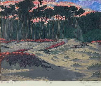 Gordon Motensen (American b. 1938), Evening Dunes, Reduction Woodcut