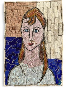 Outsider Art Stone & Glass Mosaic, Portrait Of A Woman
